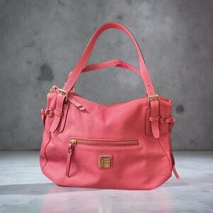 Dooney & Bourke Bubblegum Pink Pebble Leather Satchel Bag with Gold Accents